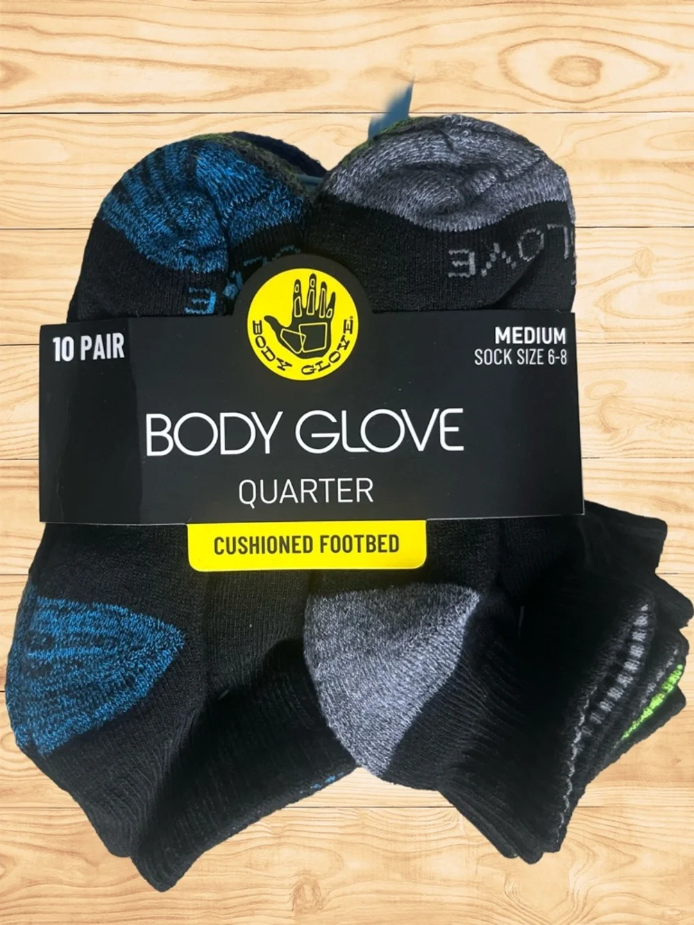Body Glove Quarter Socks Black Multicolor Medium Shoe Size 6-8 10 Pairs